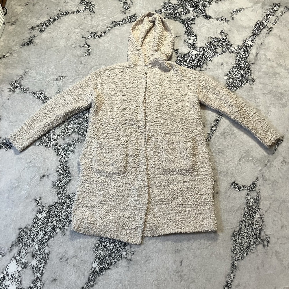Rachel Zoe Sweater Womens Size Small Ivory Open Front Hooded Boucle Knit